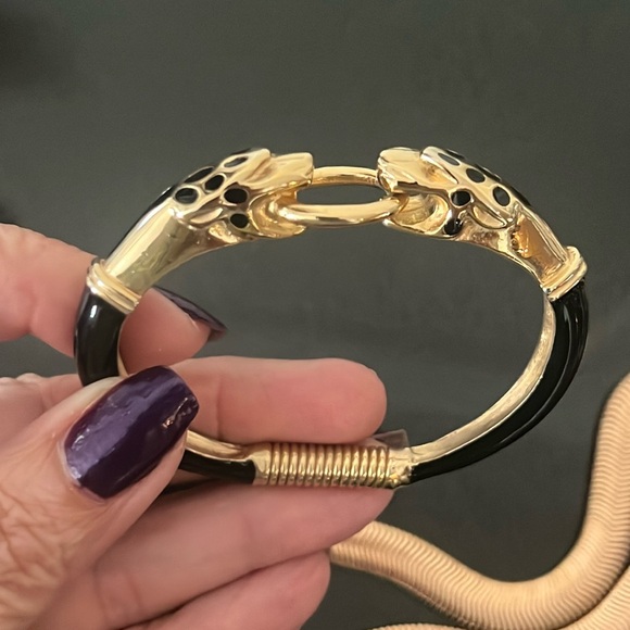 Ultra Rare DONALD STANNARD Gold/Black Enameled Leopard Bracelet Vintage - Picture 1 of 12